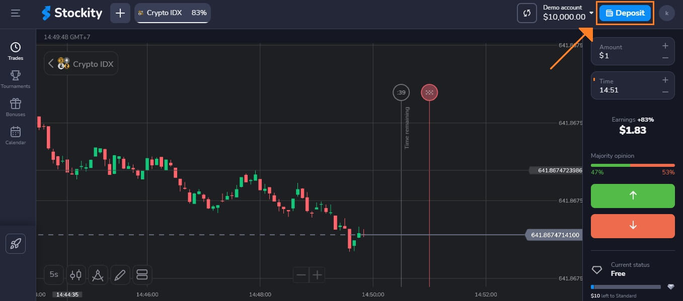Registre-se e comece a negociar com uma conta demo no Stockity